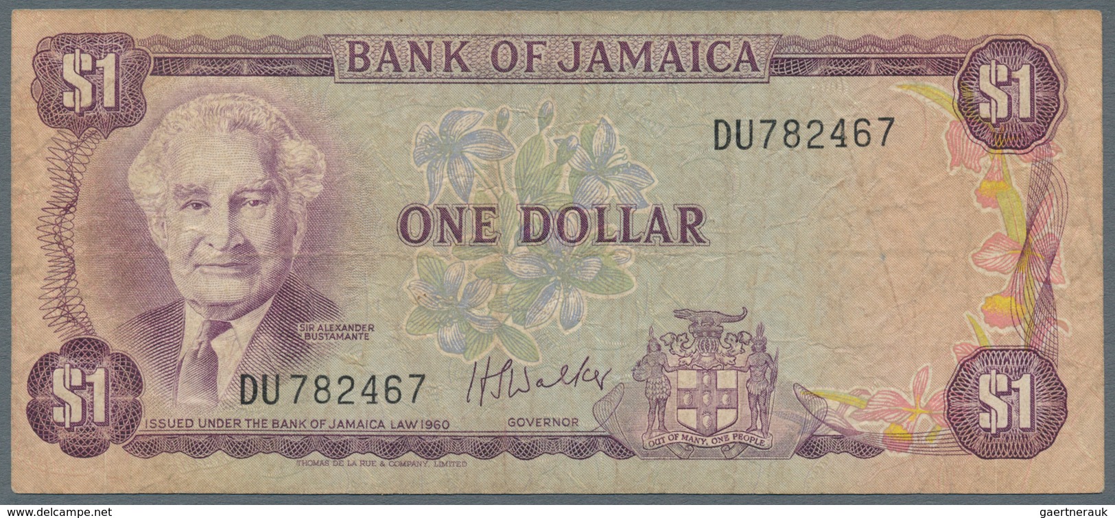 Jamaica: Lot with 38 banknotes Jamaica 1 - 500 Dollars ND(1970's) - 1999 in F- to UNC condition. (38