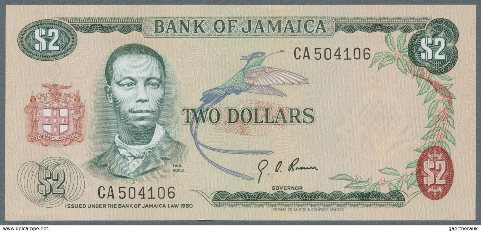 Jamaica: Lot with 38 banknotes Jamaica 1 - 500 Dollars ND(1970's) - 1999 in F- to UNC condition. (38