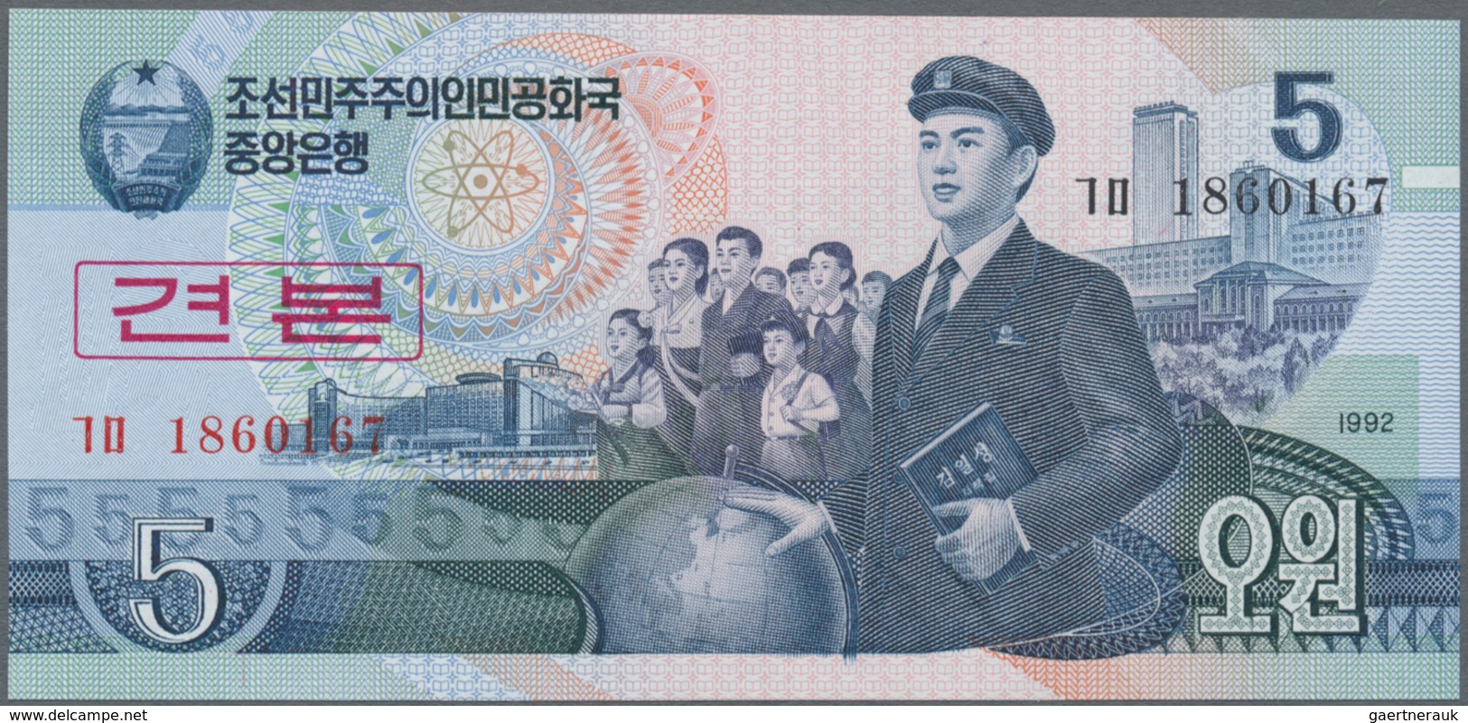 Korea: Giant lot with 94 Banknotes 1 - 5000 Won 1978-2013 containing for example 1, 5, 10, 50, 100 W