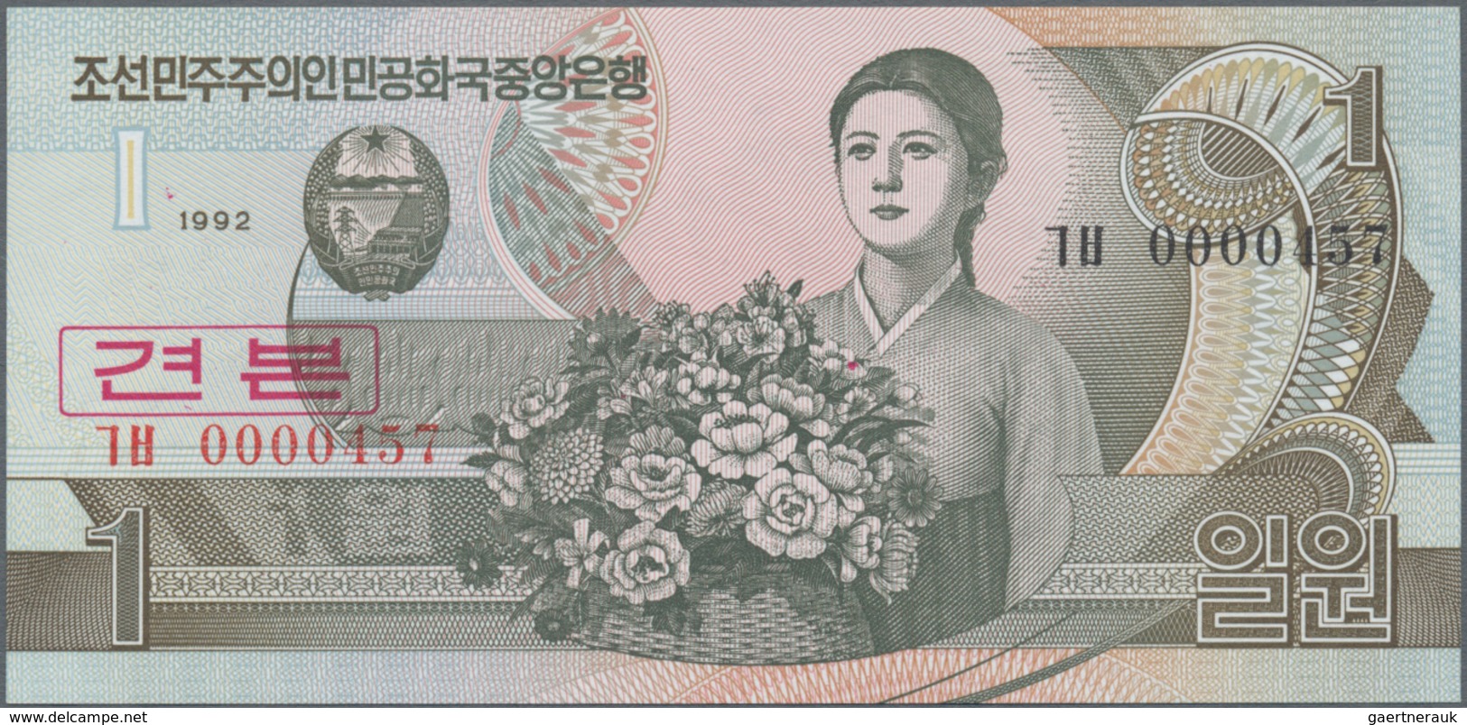 Korea: Giant lot with 94 Banknotes 1 - 5000 Won 1978-2013 containing for example 1, 5, 10, 50, 100 W