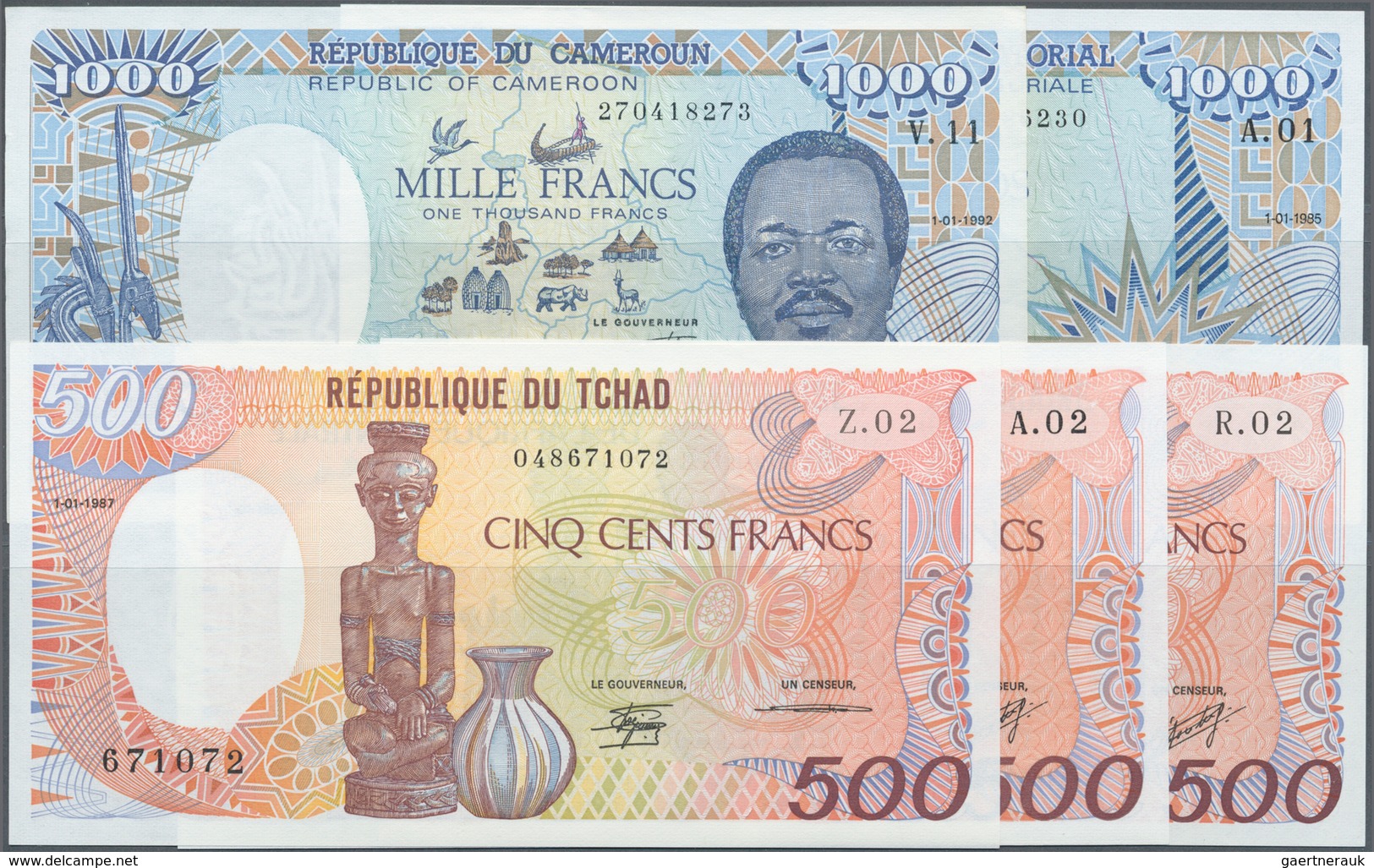 Africa / Afrika: Interesting Set Of 5 African Banknotes Containing Central African Republic 500 Fran - Sonstige – Afrika