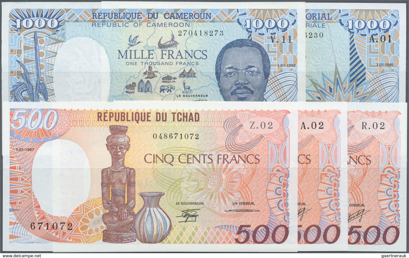 Africa / Afrika: Interesting Set Of 5 African Banknotes Containing Central African Republic 500 Fran - Otros – Africa