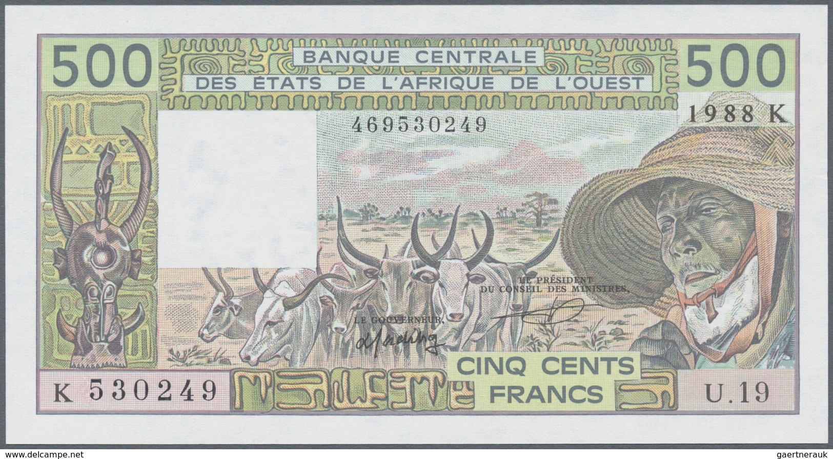 Africa / Afrika: Set Of 5 Banknotes West African States Conaining Senegal Letter "K" 500 Francs 1988 - Andere - Afrika