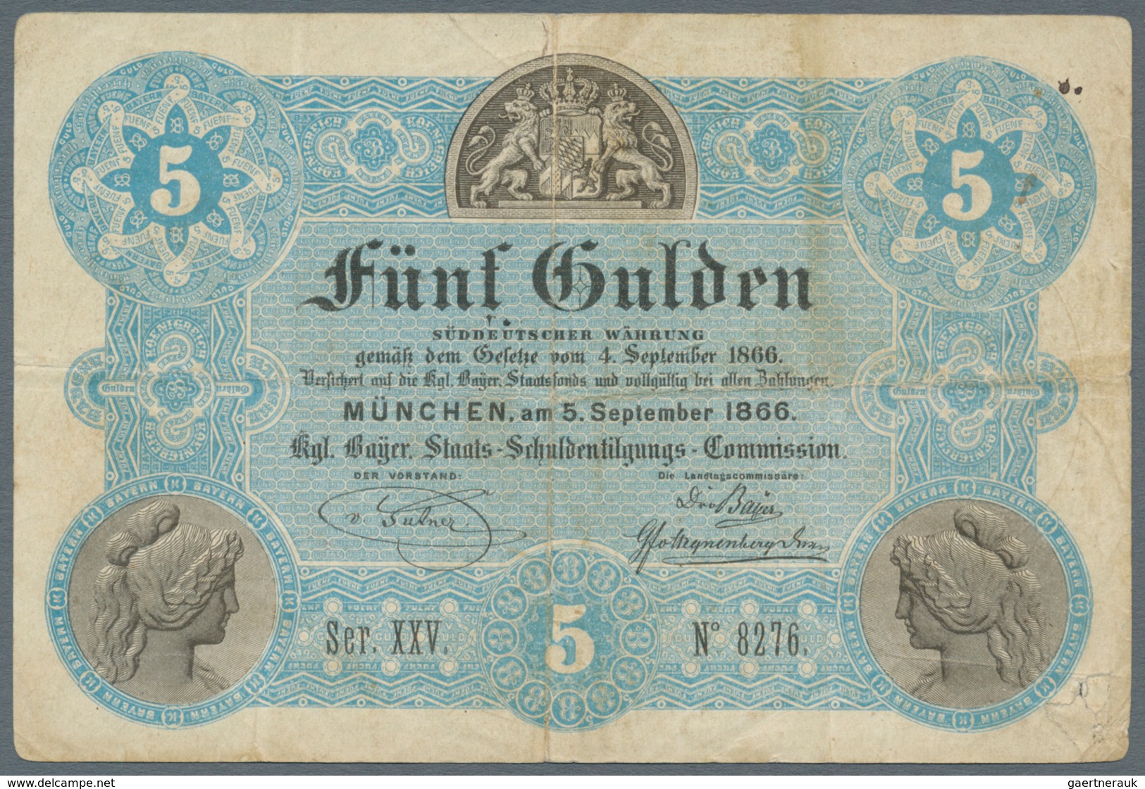 Deutschland - Altdeutsche Staaten: Bayern, 5 Gulden 1866 PiRi A37, Mit Horizontalen Und Vertikalen F - …-1871: Altdeutschland