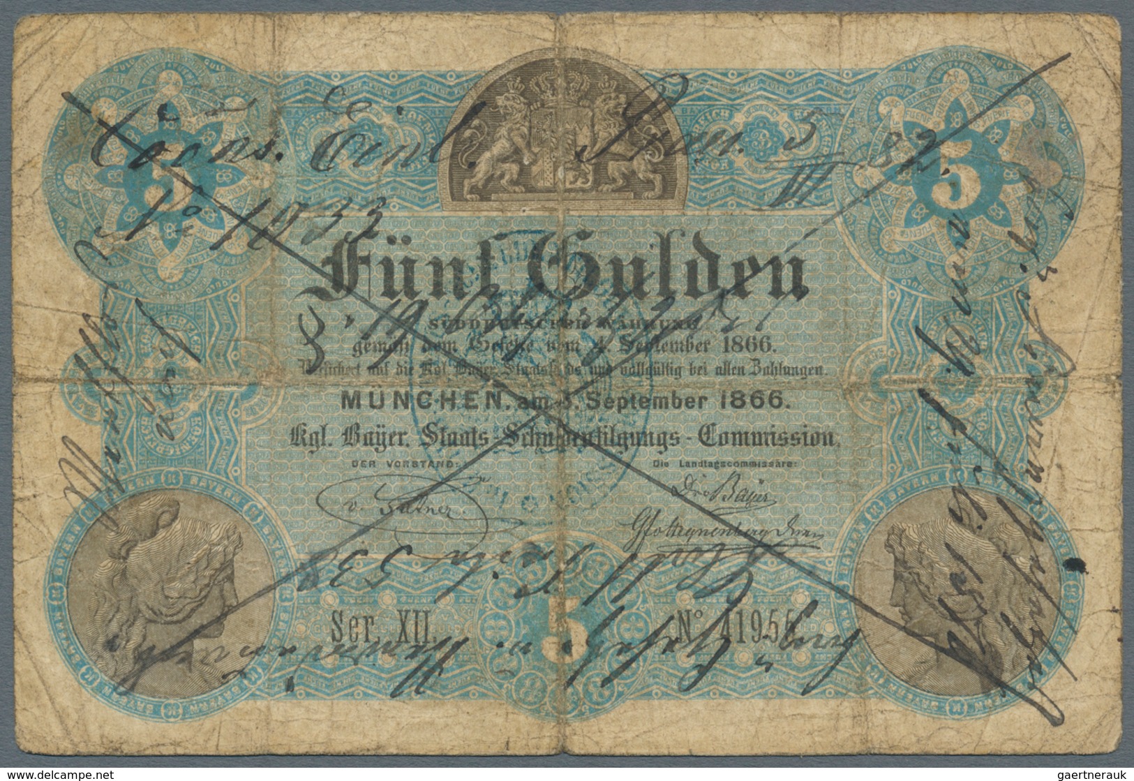Deutschland - Altdeutsche Staaten: Bayern 5 Gulden 1866 PiRi A37, Stärker Gebraucht Mit Mehreren Ver - [ 1] …-1871 : Duitse Staten