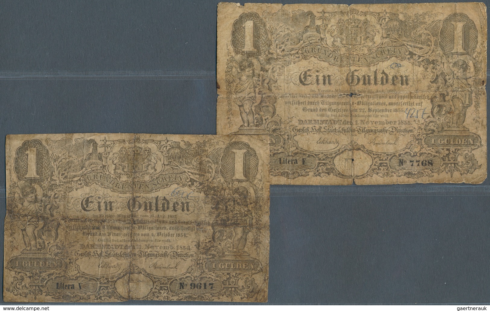 Deutschland - Altdeutsche Staaten: Großherzogl. Hessische Staatsschulden-Tilgungscasse 1 Gulden 1854 - [ 1] …-1871 : Duitse Staten