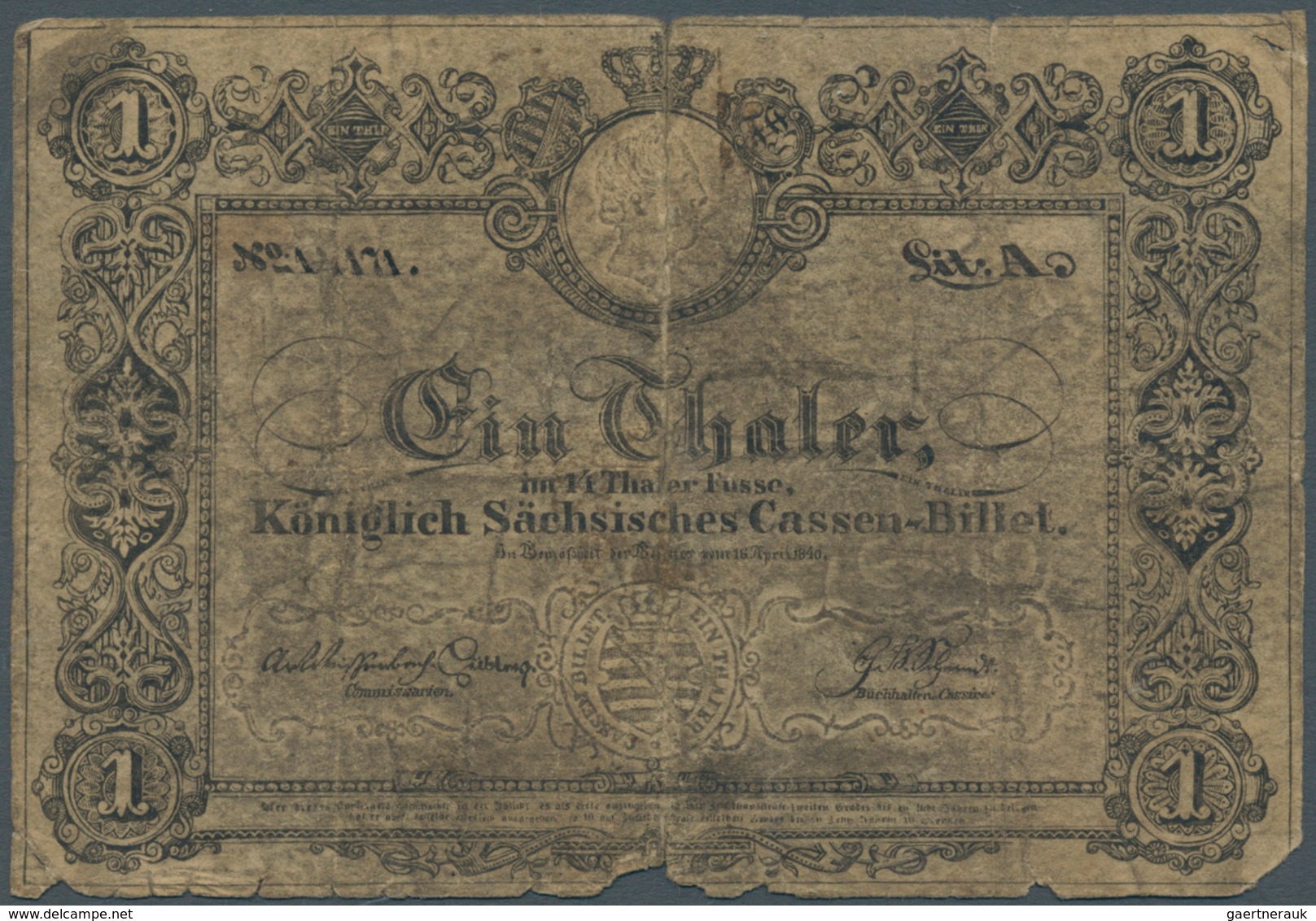 Deutschland - Altdeutsche Staaten: Königlich Sächsisches Cassen-Billet 1 Thaler 1840, PiRi A388 In S - …-1871: Altdeutschland