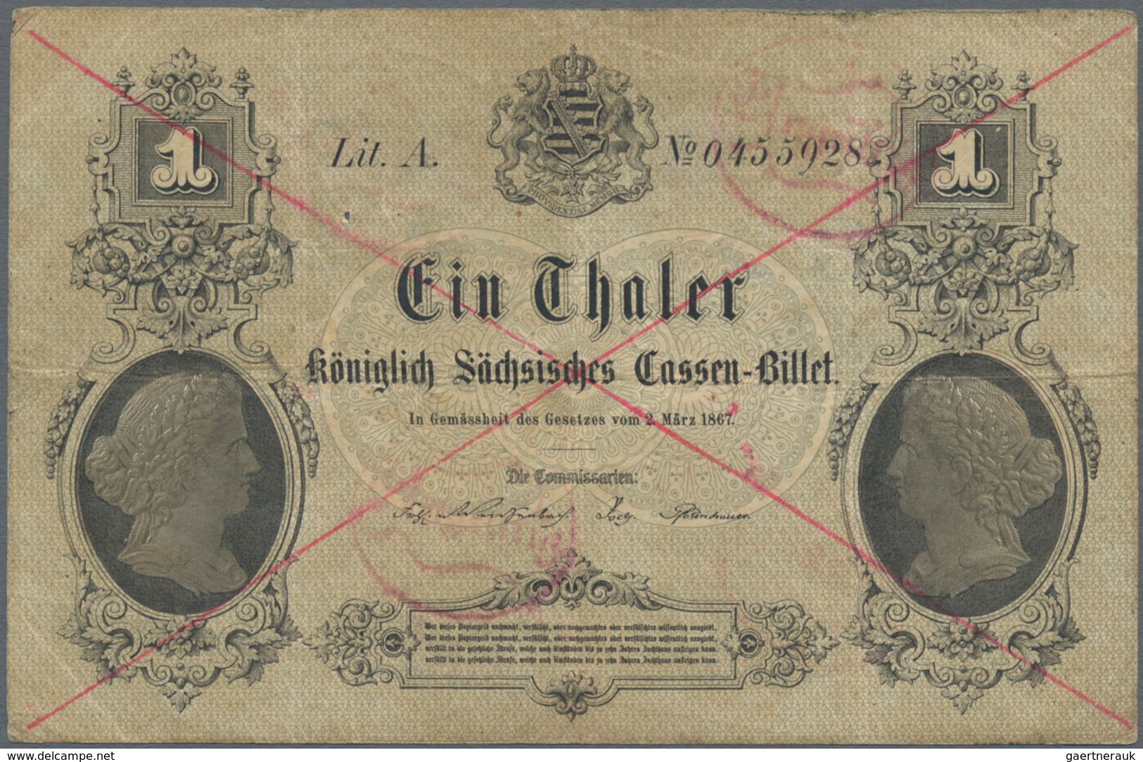 Deutschland - Altdeutsche Staaten: Königlich-Sächsisches Cassenbillett, 1 Taler, 2.3.1867, PiRi A396 - …-1871: Altdeutschland