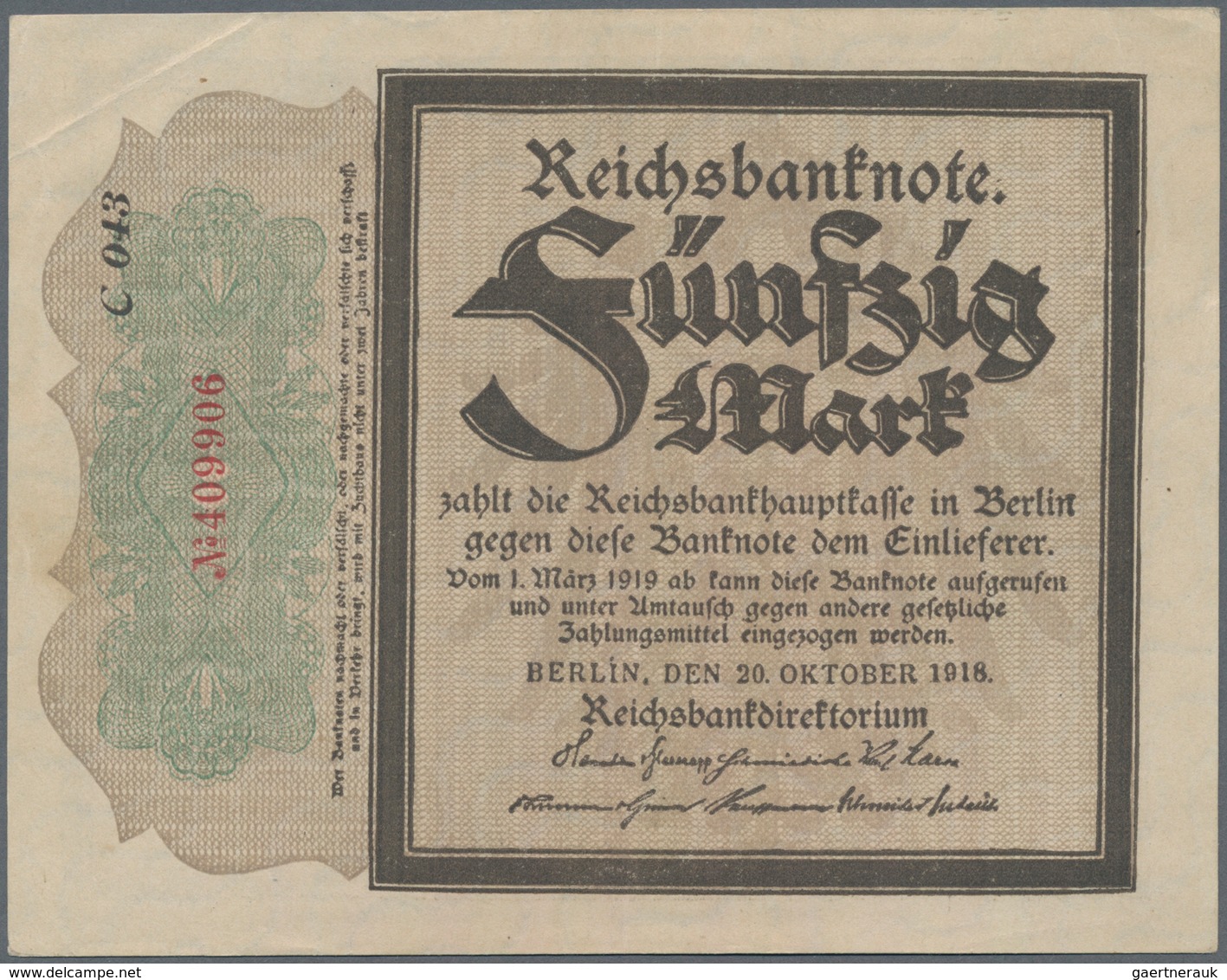 Deutschland - Deutsches Reich Bis 1945: 50 Mark 1918 Ro. 56c In Erhaltung XF+ Bis AUNC. - Altri & Non Classificati