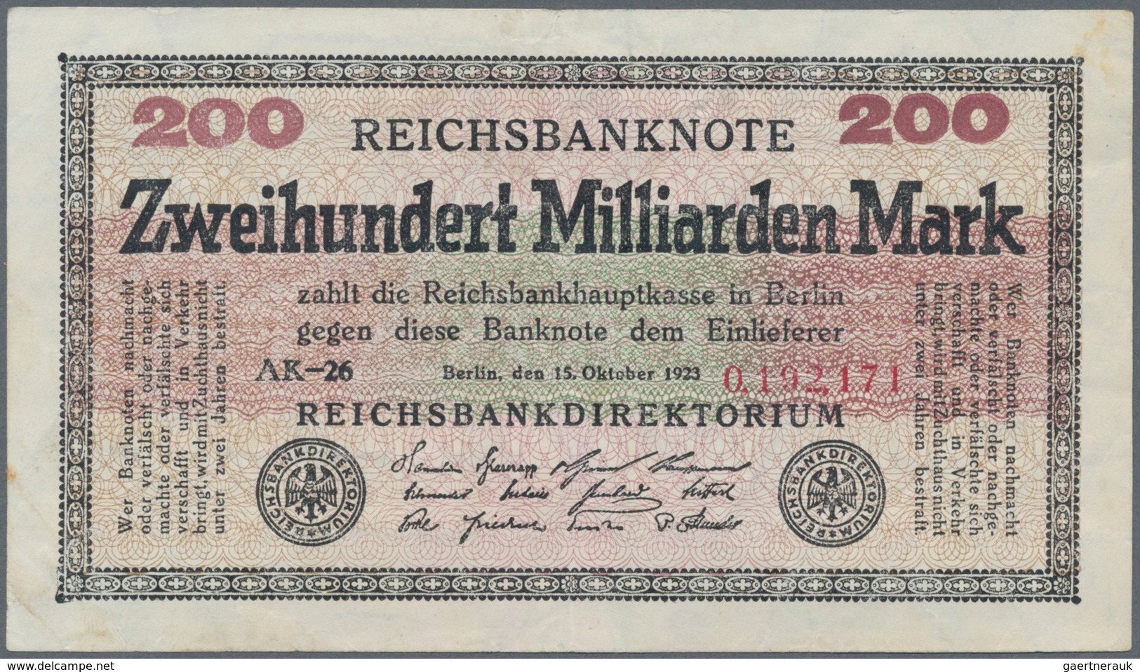 Deutschland - Deutsches Reich Bis 1945: 200 Milliarden Mark 1923 Ro. 118e, In Erhaltung F+ Bis VF-. - Otros & Sin Clasificación
