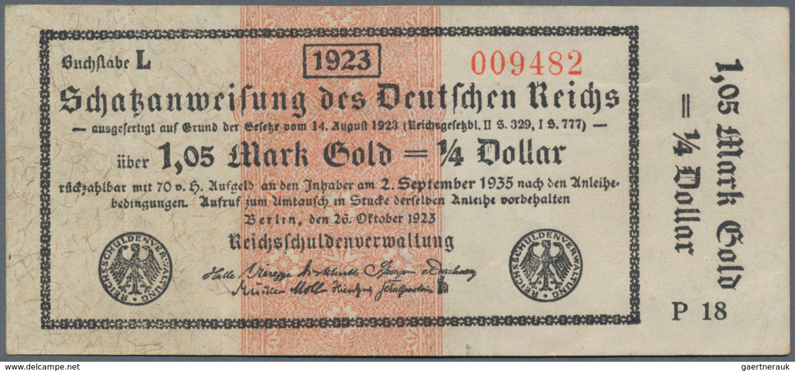 Deutschland - Deutsches Reich Bis 1945: 1,05 Mark Gold = 1/4 Dollar 1923 Ro. 143a In Erhaltung VF. - Sonstige & Ohne Zuordnung