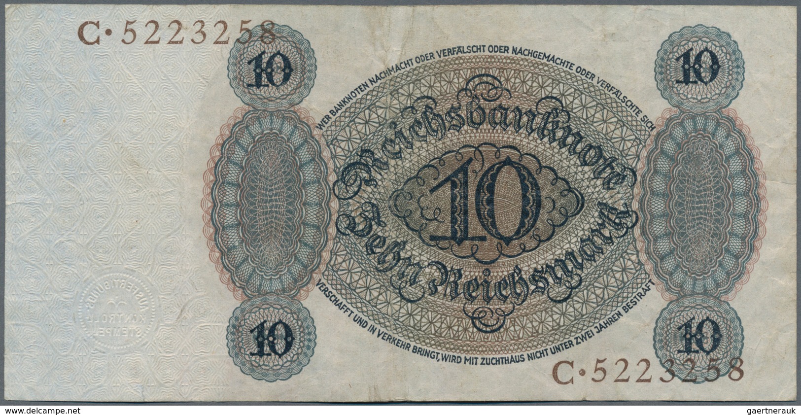 Deutschland - Deutsches Reich Bis 1945: 10 Reichsmark 1924 Ro. 168a In Erhaltung: VF-. - Autres & Non Classés