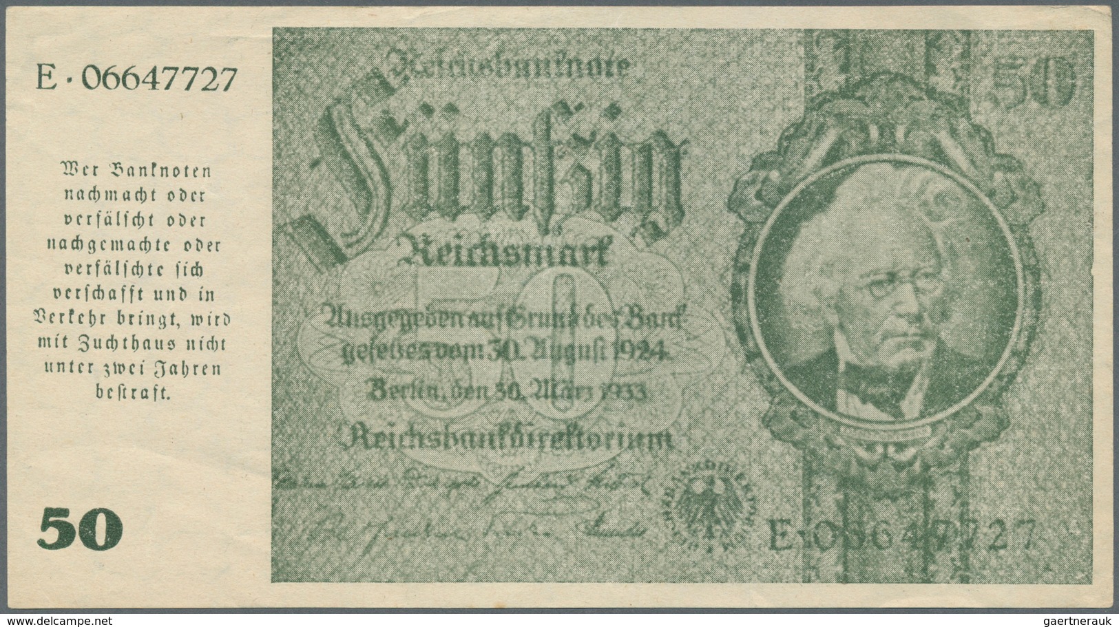 Deutschland - Deutsches Reich Bis 1945: 50 Reichsmark Schörner Notgeldausgabe 1945 Ro 180, Ungefalte - Andere & Zonder Classificatie