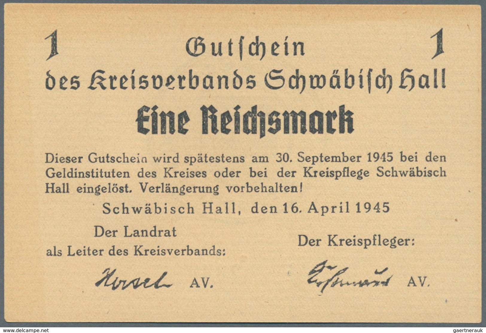 Deutschland - Alliierte Miltärbehörde + Ausgaben 1945-1948: Schwäbisch Hall, 16. April 1945, Gutsche