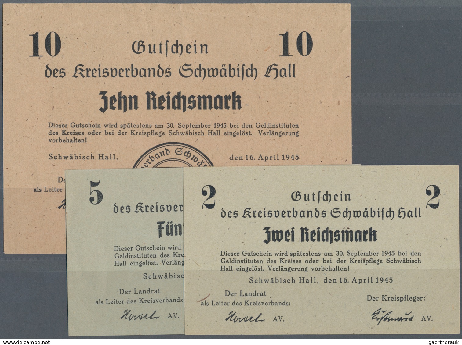 Deutschland - Alliierte Miltärbehörde + Ausgaben 1945-1948: Schwäbisch Hall, Kreisverband, 2, 5, 10, - Andere & Zonder Classificatie