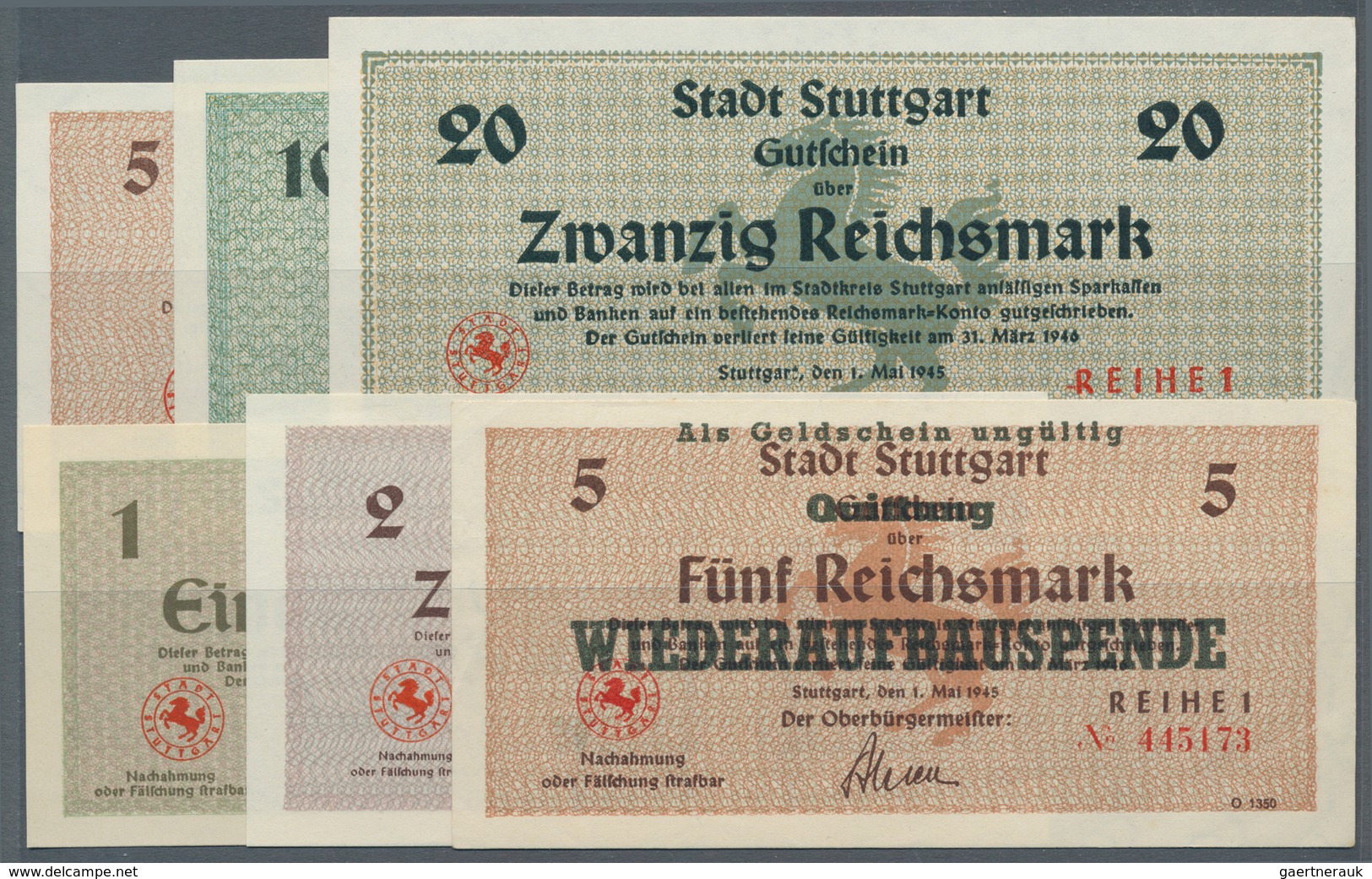 Deutschland - Alliierte Miltärbehörde + Ausgaben 1945-1948: Stuttgart, Stadt, 1, 2, 5, 10, 20 Reichs - Otros & Sin Clasificación