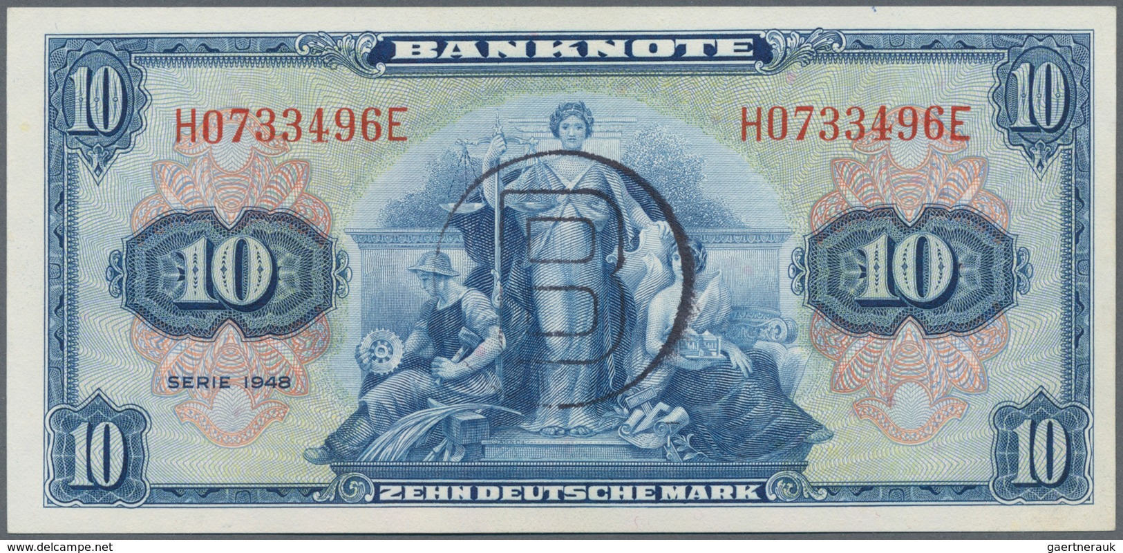 Deutschland - Bank Deutscher Länder + Bundesrepublik Deutschland: 10 Mark 1948 Mit B-Stempel Ro. 239 - Sonstige & Ohne Zuordnung