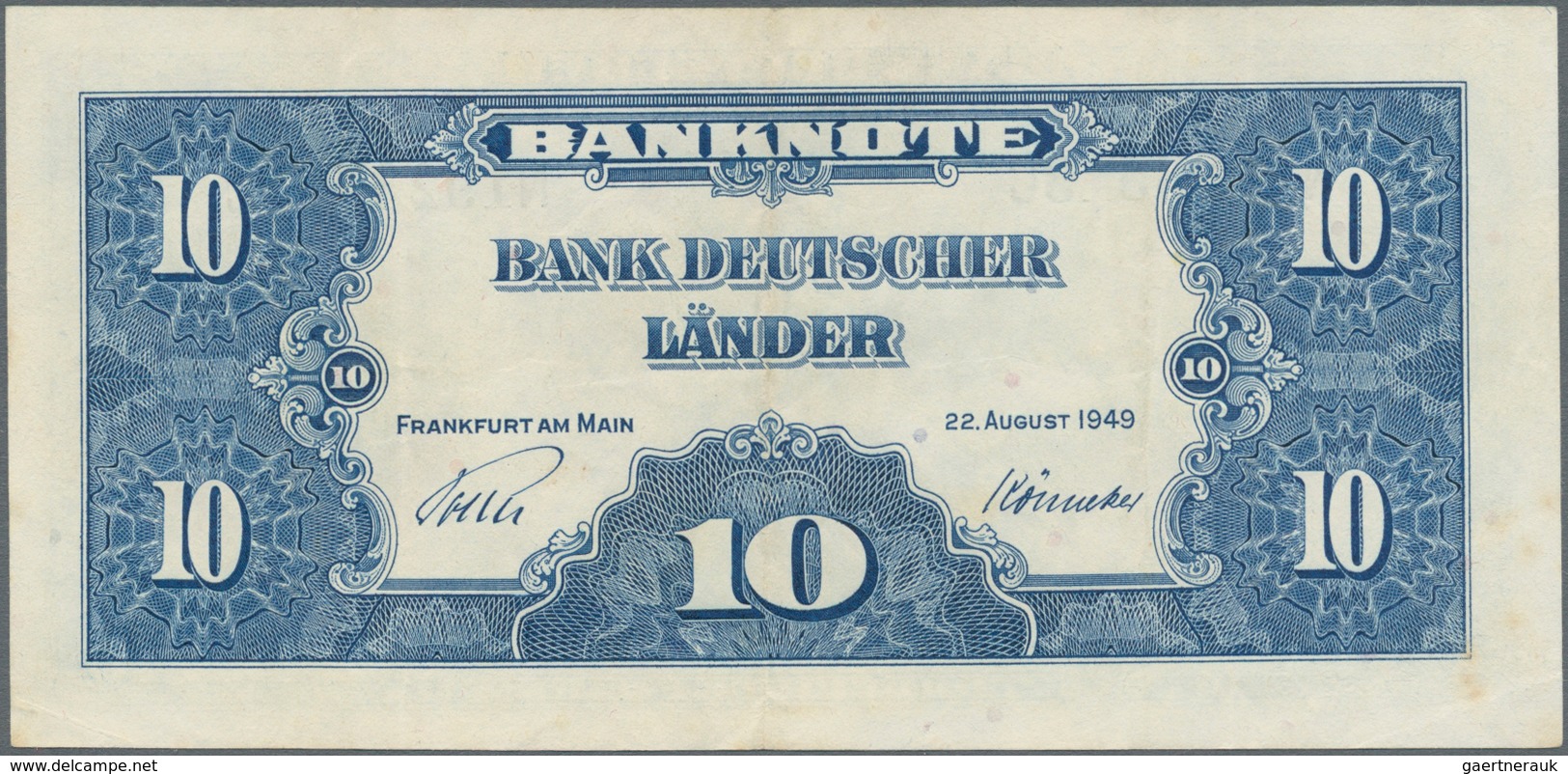 Deutschland - Bank Deutscher Länder + Bundesrepublik Deutschland: 10 DM 1949, Serie "N/C", Ro.258, S - Andere & Zonder Classificatie