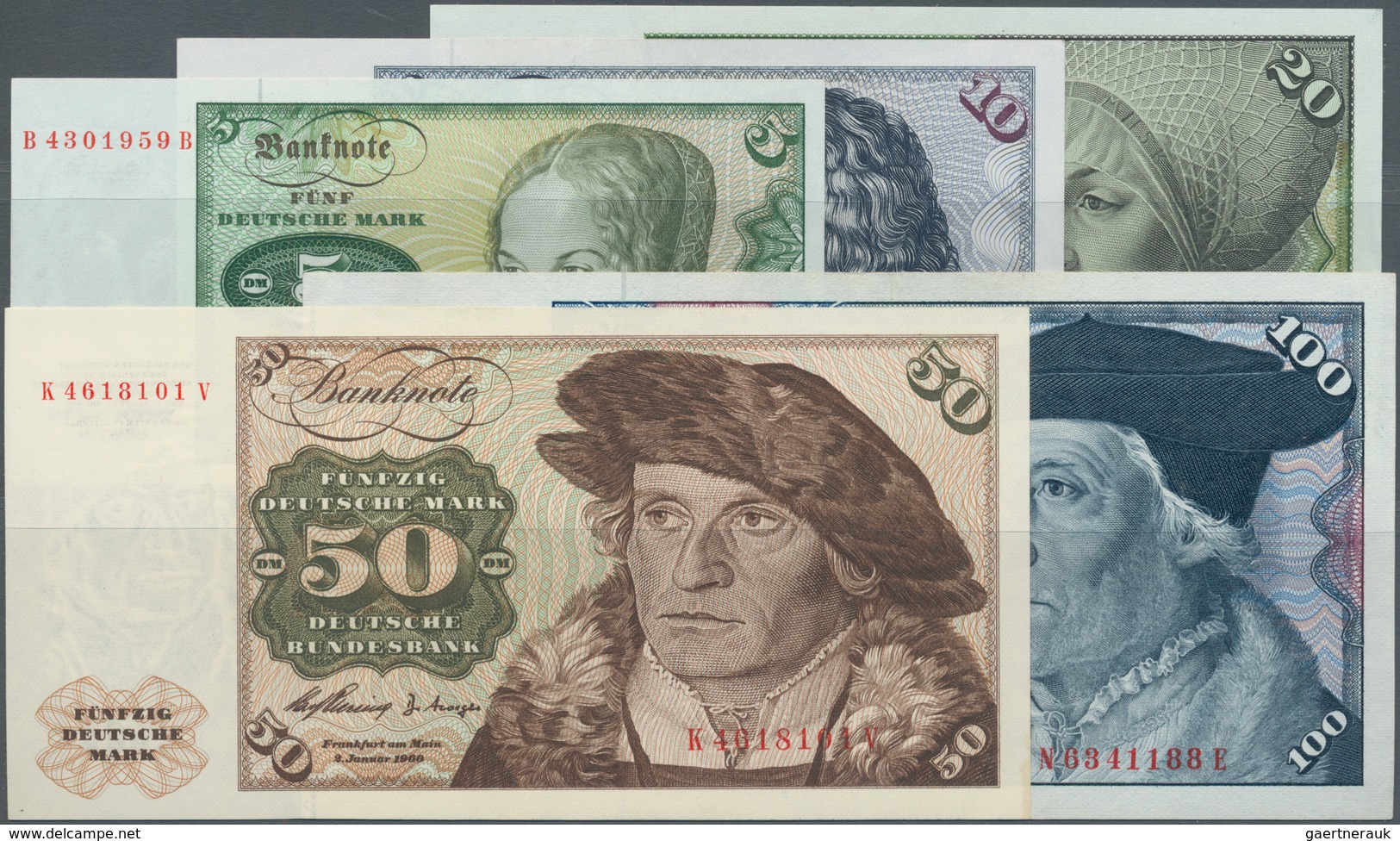 Deutschland - Bank Deutscher Länder + Bundesrepublik Deutschland: Lot Mit 5 Banknoten Serie 1960, Mi - Otros & Sin Clasificación