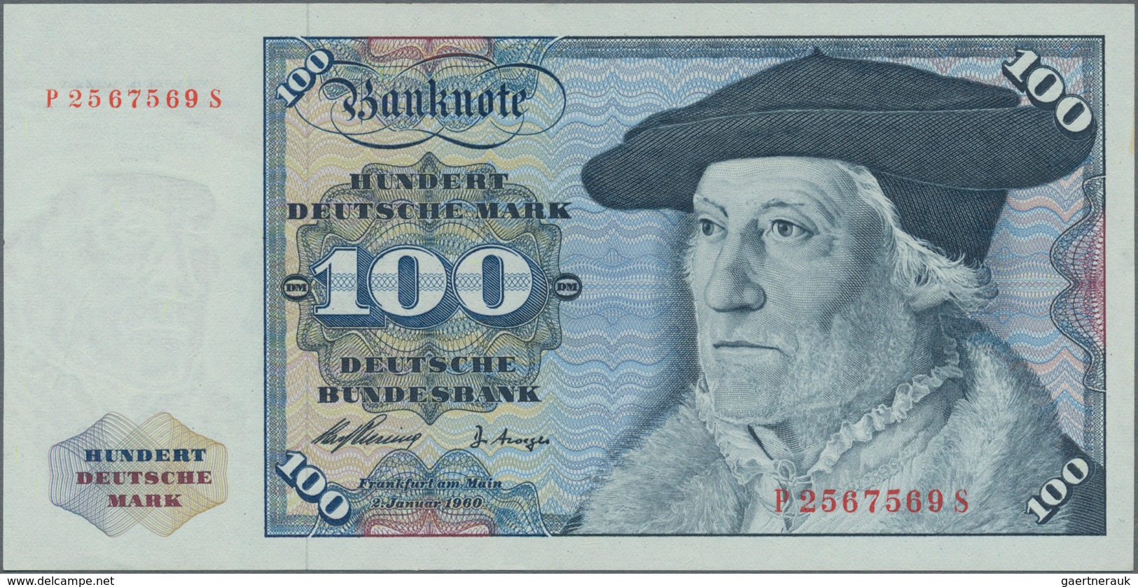 Deutschland - Bank Deutscher Länder + Bundesrepublik Deutschland: 100 DM 1960, Serie "P/S", Ro.266b, - Sonstige & Ohne Zuordnung