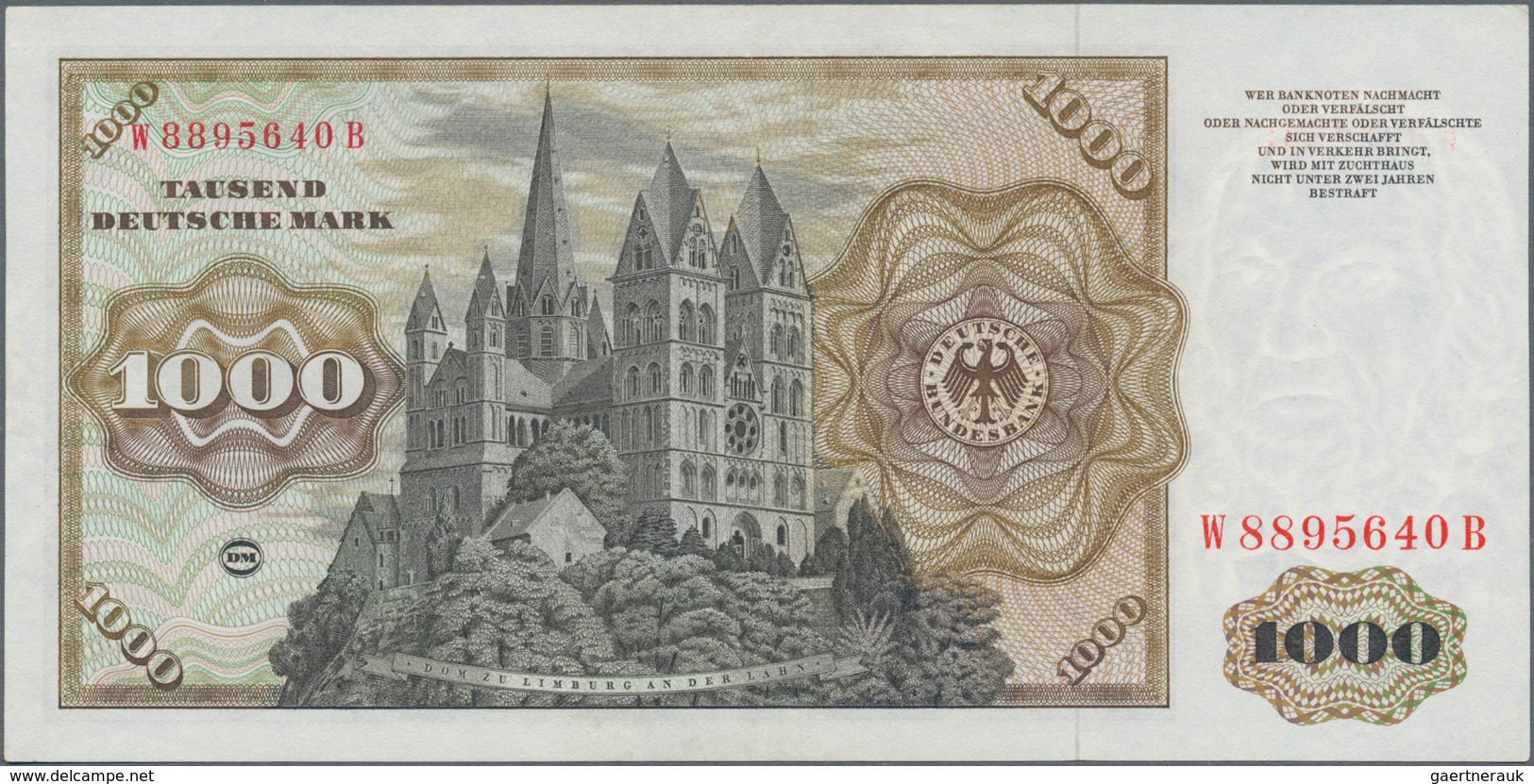 Deutschland - Bank Deutscher Länder + Bundesrepublik Deutschland: 1000 DM 1960 Serie "W/B", Ro.268a, - Andere & Zonder Classificatie