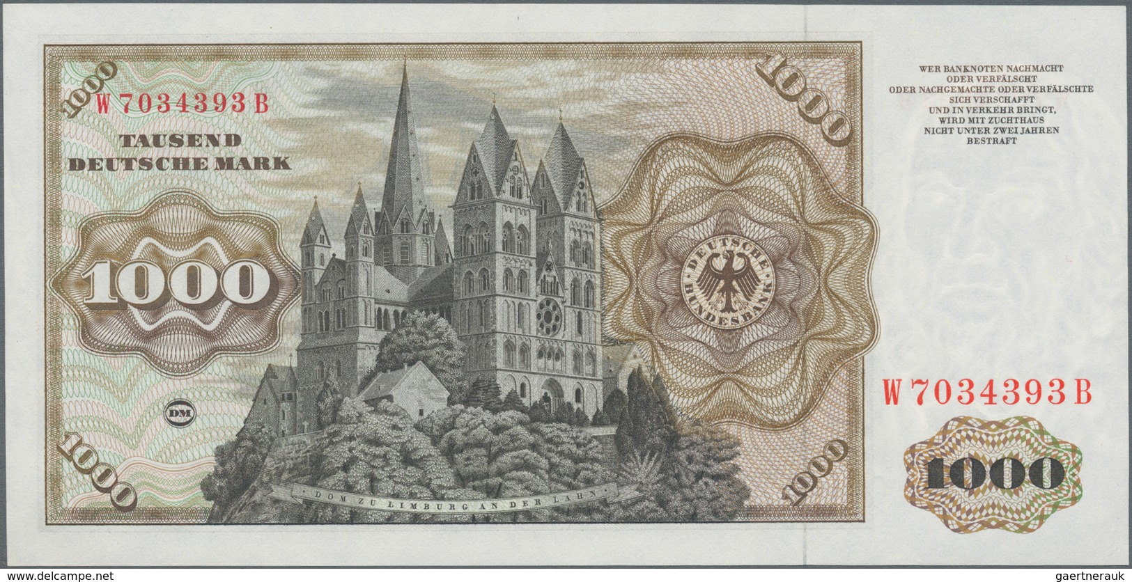 Deutschland - Bank Deutscher Länder + Bundesrepublik Deutschland: 1000 DM 1960 Serie "W/B", Ro.268a - Andere & Zonder Classificatie