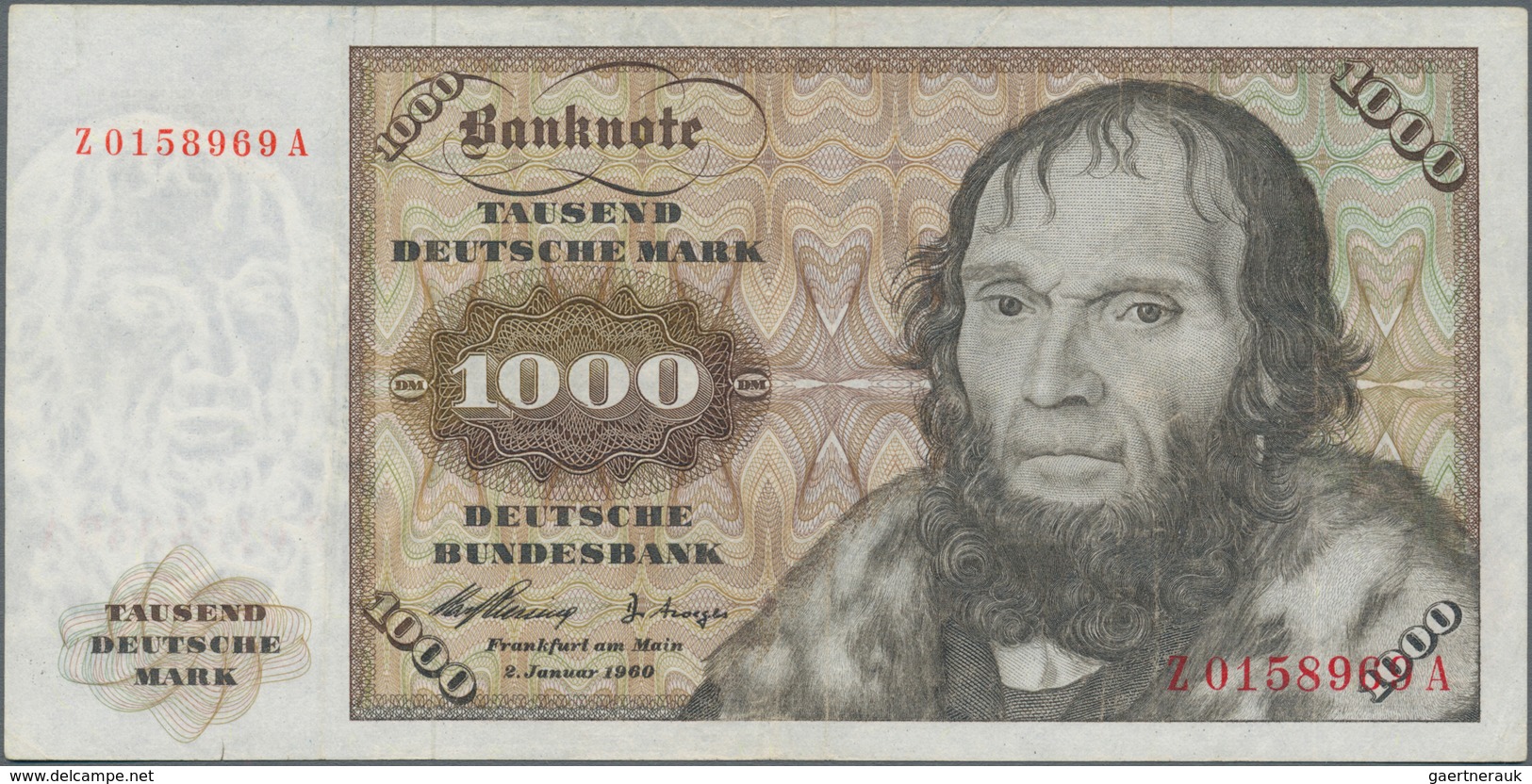 Deutschland - Bank Deutscher Länder + Bundesrepublik Deutschland: 1000 DM 1960 Ersatznote Serie "Z/A - Andere & Zonder Classificatie