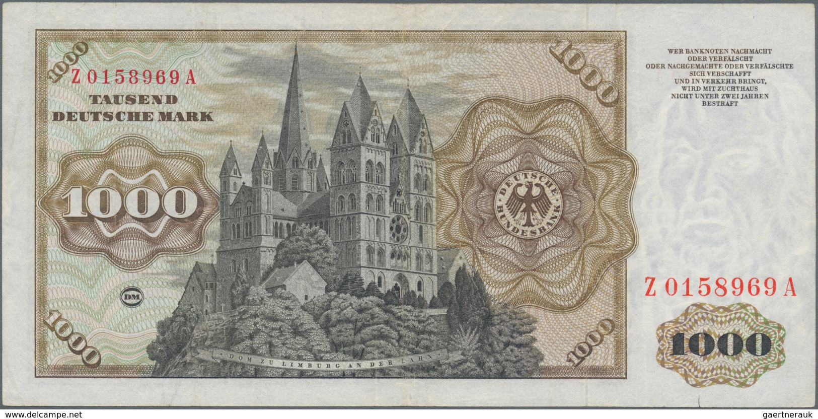 Deutschland - Bank Deutscher Länder + Bundesrepublik Deutschland: 1000 DM 1960 Ersatznote Serie "Z/A - Otros & Sin Clasificación