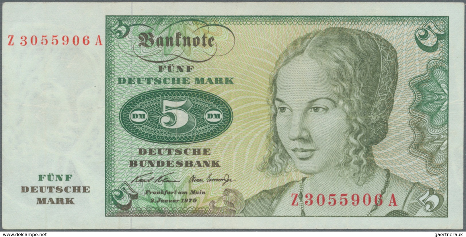 Deutschland - Bank Deutscher Länder + Bundesrepublik Deutschland: 5 DM 1970 Ersatznote Serie "Z/A", - Otros & Sin Clasificación