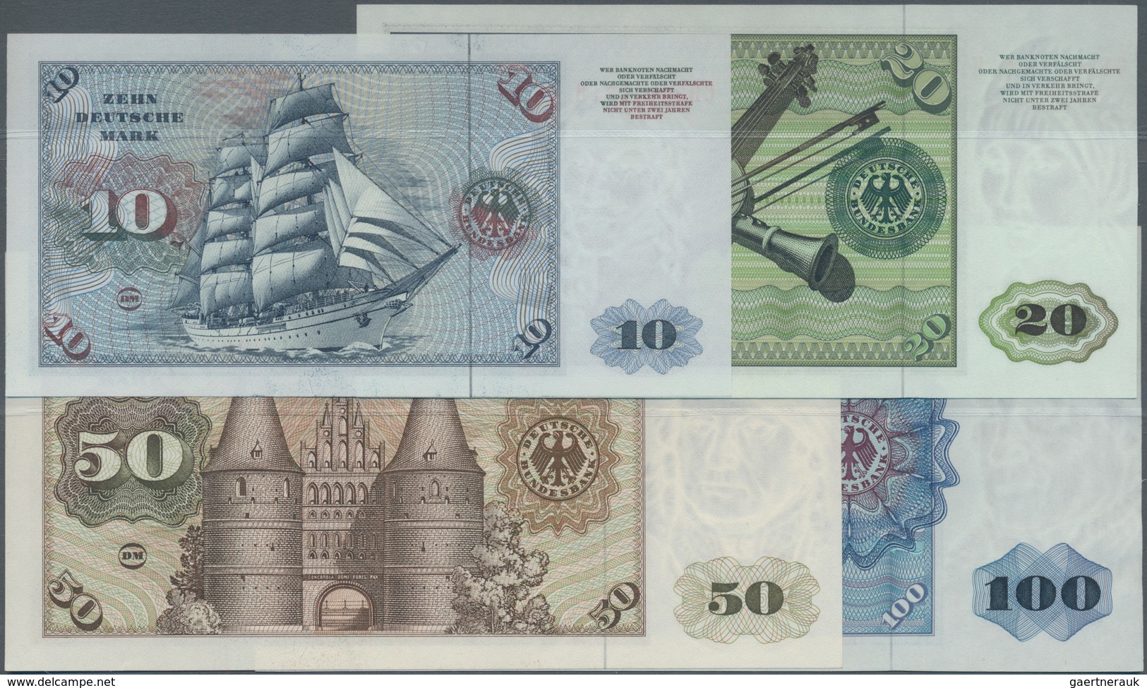 Deutschland - Bank Deutscher Länder + Bundesrepublik Deutschland: Lot Mit 4 Banknoten Serie 1977 Mit - Sonstige & Ohne Zuordnung