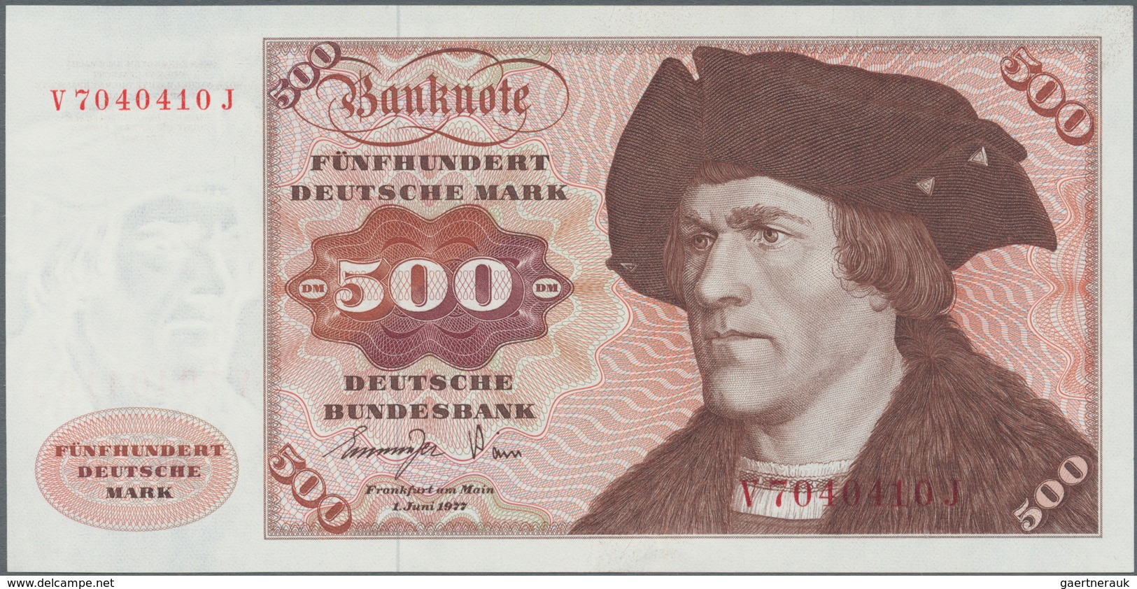 Deutschland - Bank Deutscher Länder + Bundesrepublik Deutschland: 500 DM 1977, Serie "V/J", Ro.279a, - Sonstige & Ohne Zuordnung