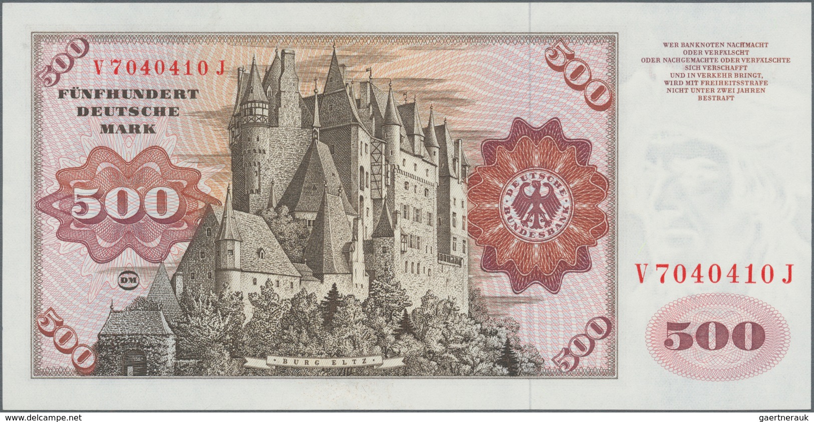 Deutschland - Bank Deutscher Länder + Bundesrepublik Deutschland: 500 DM 1977, Serie "V/J", Ro.279a, - Sonstige & Ohne Zuordnung