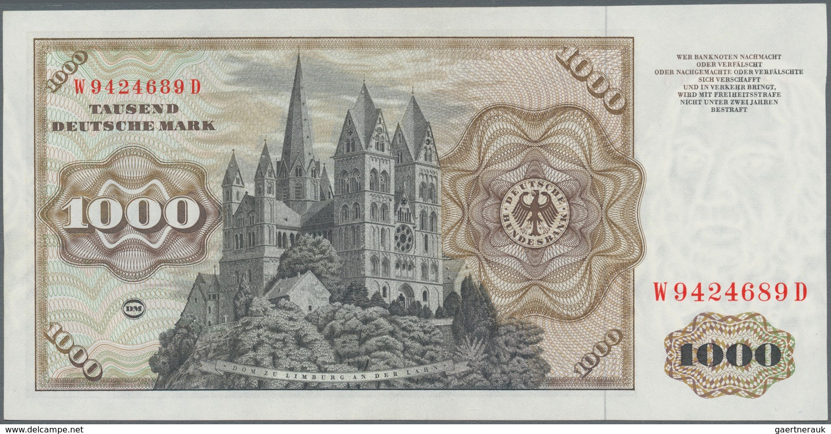 Deutschland - Bank Deutscher Länder + Bundesrepublik Deutschland: 1000 DM 1977, Serie "W/D", Ro.280a - Andere & Zonder Classificatie