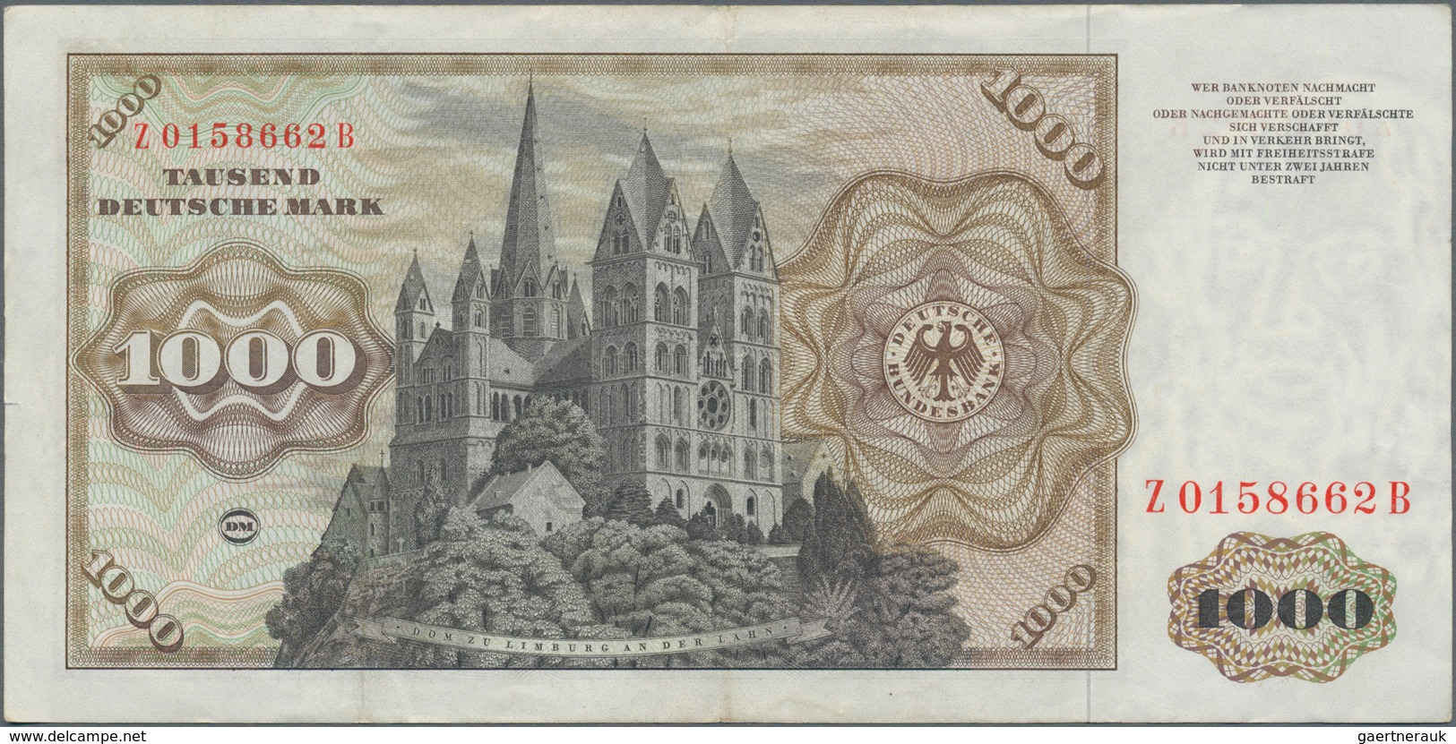 Deutschland - Bank Deutscher Länder + Bundesrepublik Deutschland: 1000 DM 1977 Ersatznote Serie "Z/B - Otros & Sin Clasificación