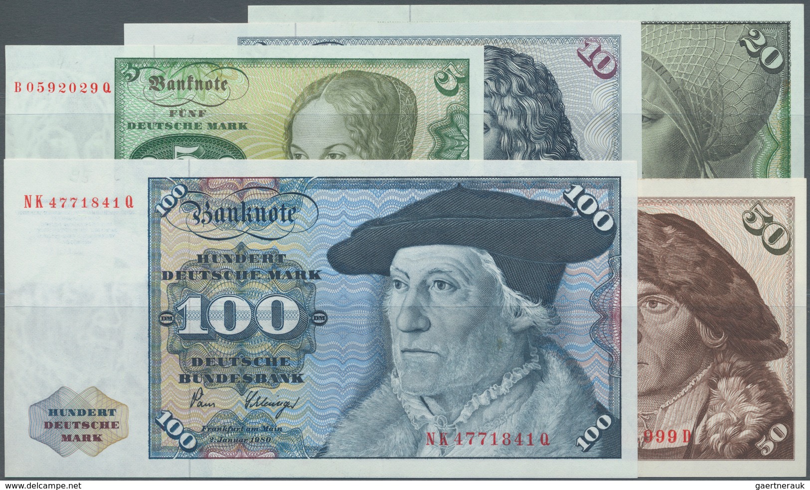 Deutschland - Bank Deutscher Länder + Bundesrepublik Deutschland: Lot Mit 5 Banknoten Serie 1980 Mit - Sonstige & Ohne Zuordnung