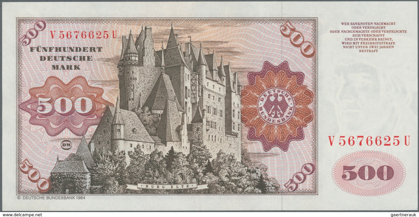 Deutschland - Bank Deutscher Länder + Bundesrepublik Deutschland: 500 DM 1980 Serie "V/U", Ro.290a I - Andere & Zonder Classificatie