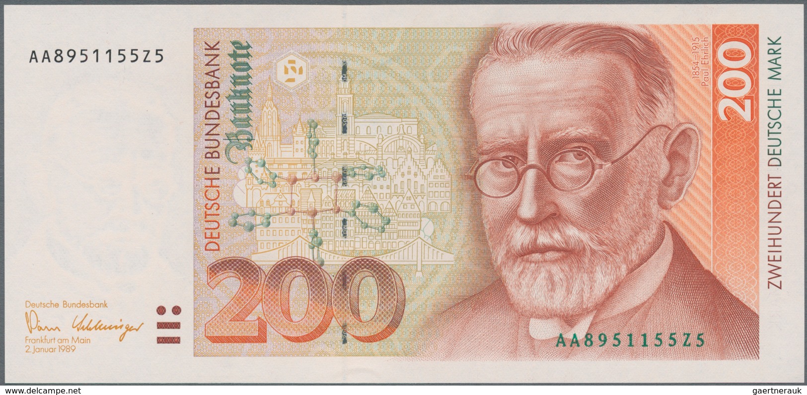 Deutschland - Bank Deutscher Länder + Bundesrepublik Deutschland: 200 DM 1989 Serie "AA/Z", Ro.295a - Sonstige & Ohne Zuordnung