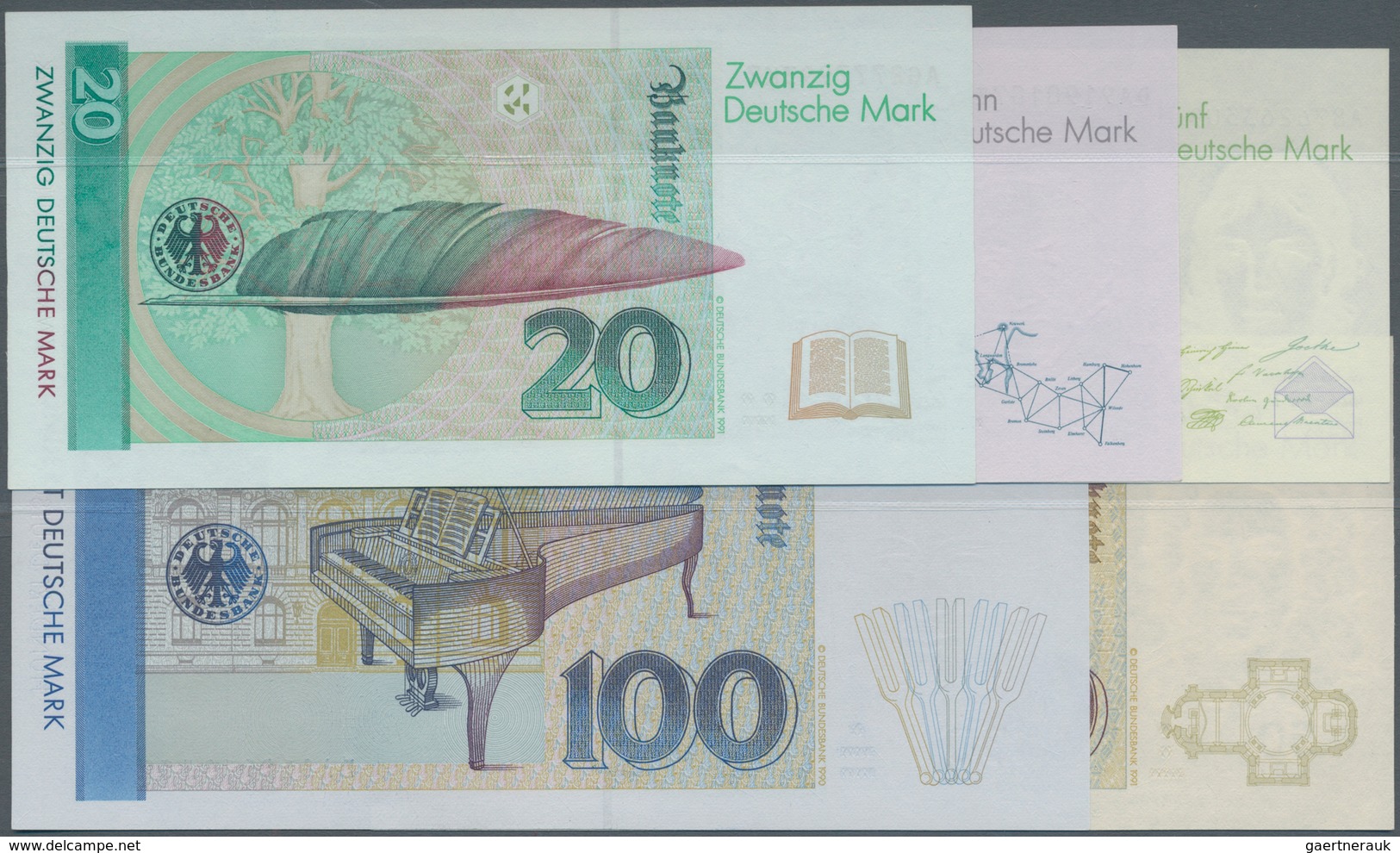 Deutschland - Bank Deutscher Länder + Bundesrepublik Deutschland: Lot Mit 5 Banknoten Serie 1991 Mit - Andere & Zonder Classificatie