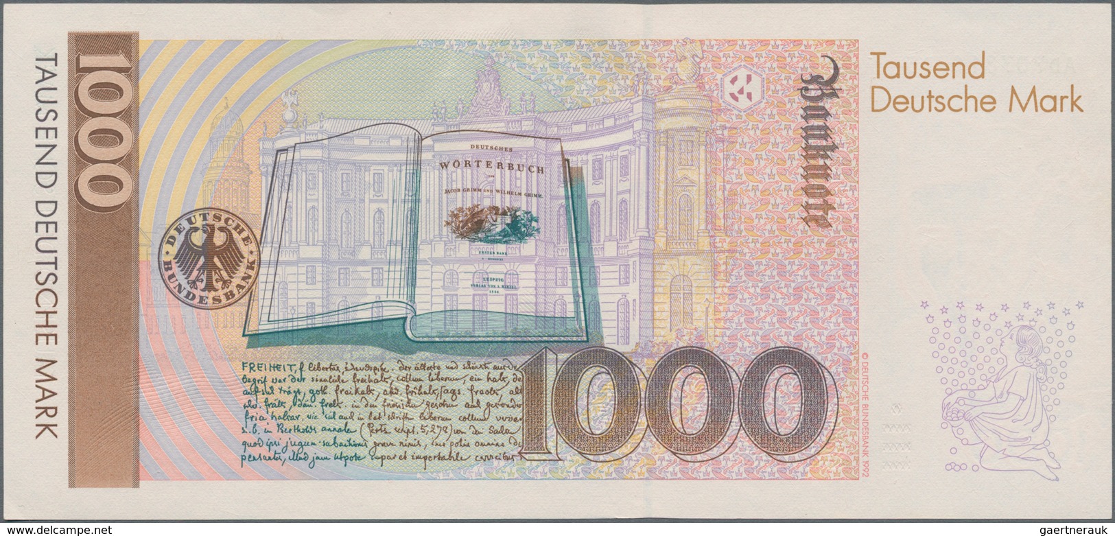 Deutschland - Bank Deutscher Länder + Bundesrepublik Deutschland: 1000 DM 1991 Serie "AD/D", Ro.302a - Sonstige & Ohne Zuordnung