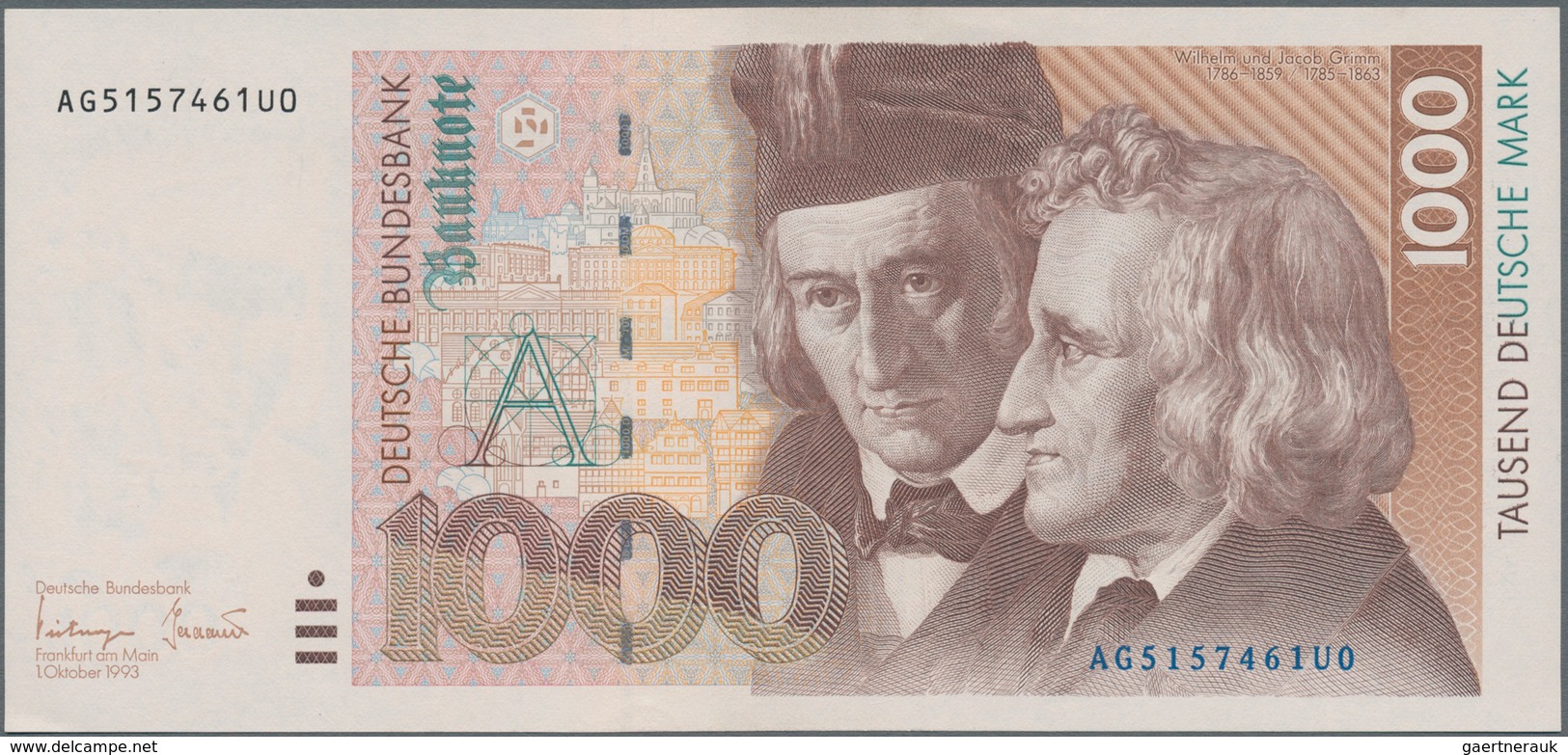 Deutschland - Bank Deutscher Länder + Bundesrepublik Deutschland: 1000 DM 1993 Serie "AG/U", Ro.308a - Andere & Zonder Classificatie