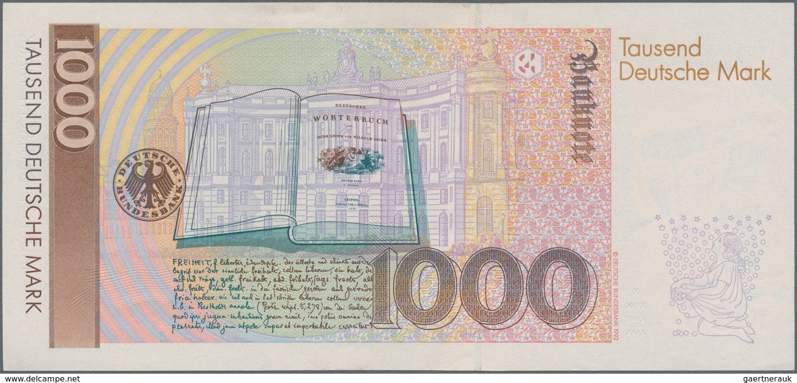 Deutschland - Bank Deutscher Länder + Bundesrepublik Deutschland: 1000 DM 1993 Serie "AG/U", Ro.308a - Otros & Sin Clasificación