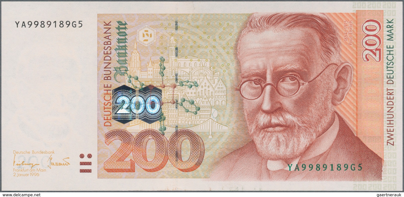 Deutschland - Bank Deutscher Länder + Bundesrepublik Deutschland: 200 DM 1996 Ersatznote Serie "YA/G - Sonstige & Ohne Zuordnung