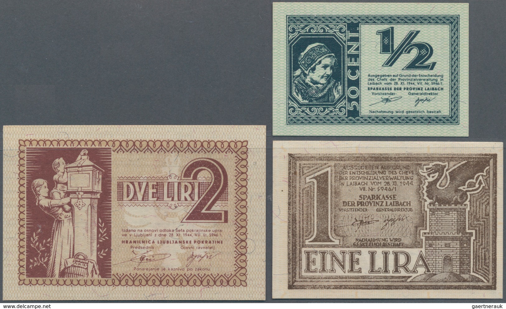 Deutschland - Nebengebiete Deutsches Reich: Deutsche Besetzung Laibach, 1/2 , 1, 2 Lire, 1944, Alle - Otros & Sin Clasificación