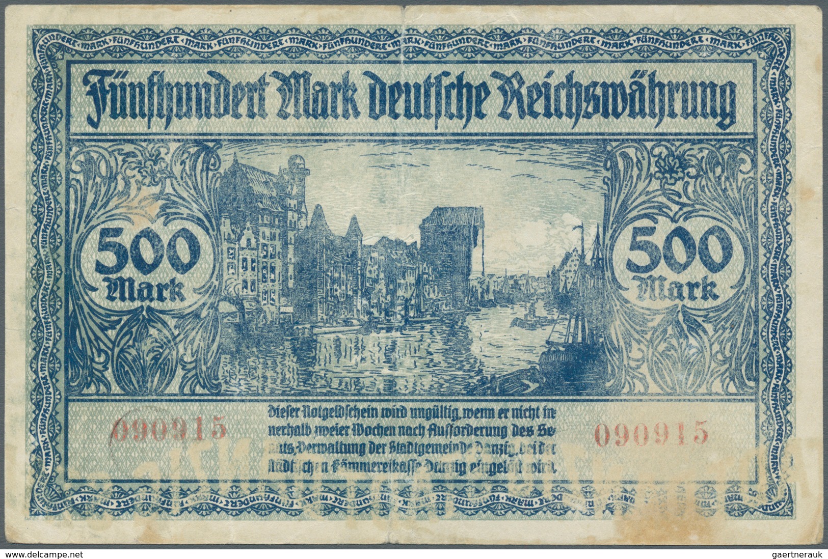 Deutschland - Nebengebiete Deutsches Reich: Danzig, 500 Mark, 31.10.1922, Ro. 793, Stärker Gebraucht - Andere & Zonder Classificatie