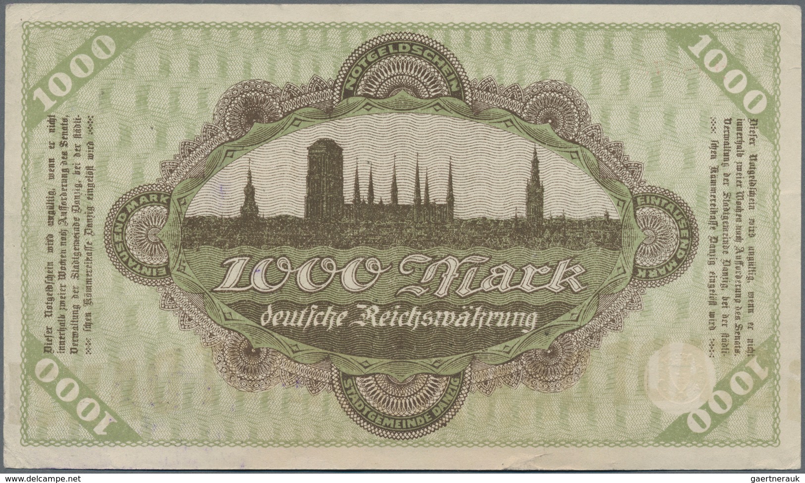 Deutschland - Nebengebiete Deutsches Reich: Danzig, 1000 Mark, 15.3.1923, Ro. 795b, Ohne Falten, Abe - Sonstige & Ohne Zuordnung