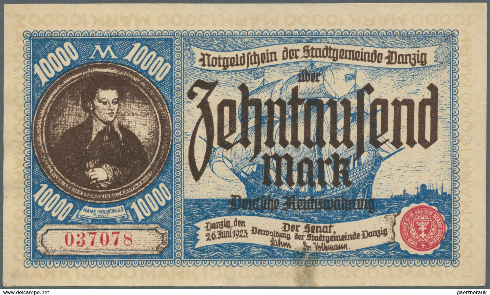 Deutschland - Nebengebiete Deutsches Reich: Danzig, 10.000 Mark, 26.6.1923, Ro. 799, Sehr Saubere Ge - Otros & Sin Clasificación