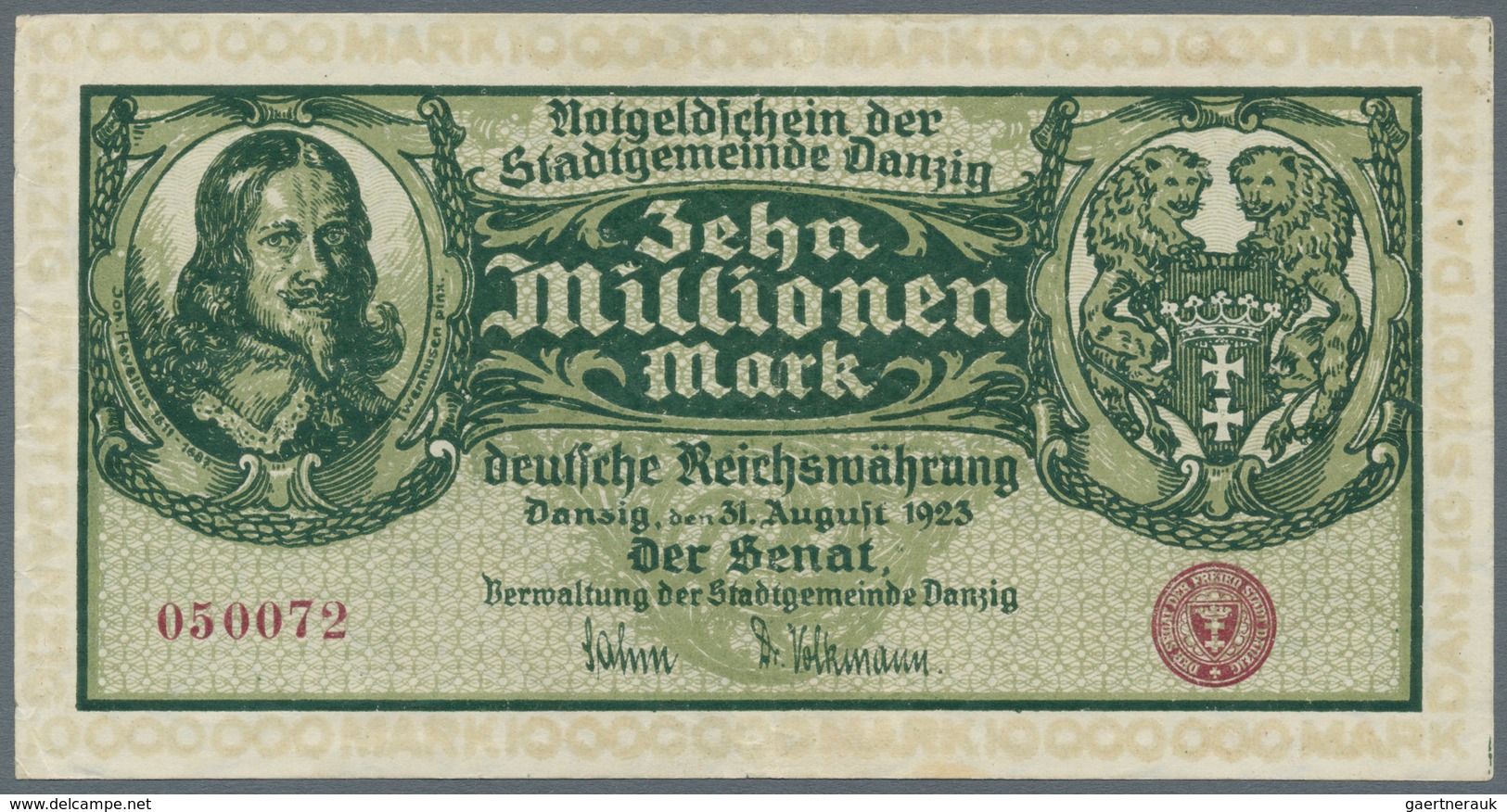 Deutschland - Nebengebiete Deutsches Reich: Danzig, 10.000 Mark, 26.6.1923, 10 Millionen Mark, 31.8. - Otros & Sin Clasificación