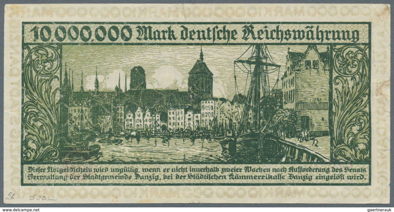 Deutschland - Nebengebiete Deutsches Reich: Danzig, 10.000 Mark, 26.6.1923, 10 Millionen Mark, 31.8. - Sonstige & Ohne Zuordnung