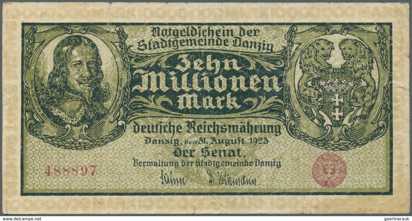 Deutschland - Nebengebiete Deutsches Reich: Danzig, 10 Millionen Mark, 31.8.1923, Ro. 804a, Stärker - Sonstige & Ohne Zuordnung