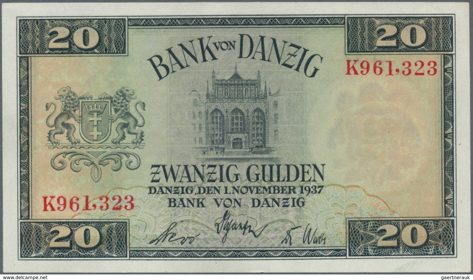 Deutschland - Nebengebiete Deutsches Reich: Danzig, 20 Gulden, 1.11.1937 (P. 63) In Bankfrischer Erh - Sonstige & Ohne Zuordnung